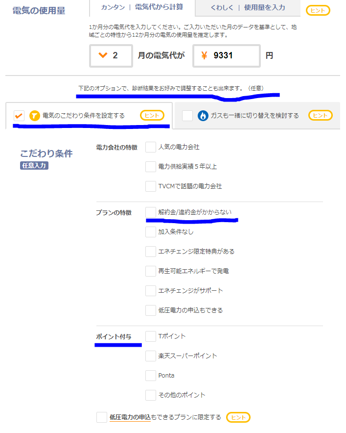 エネチェンジオプション選択